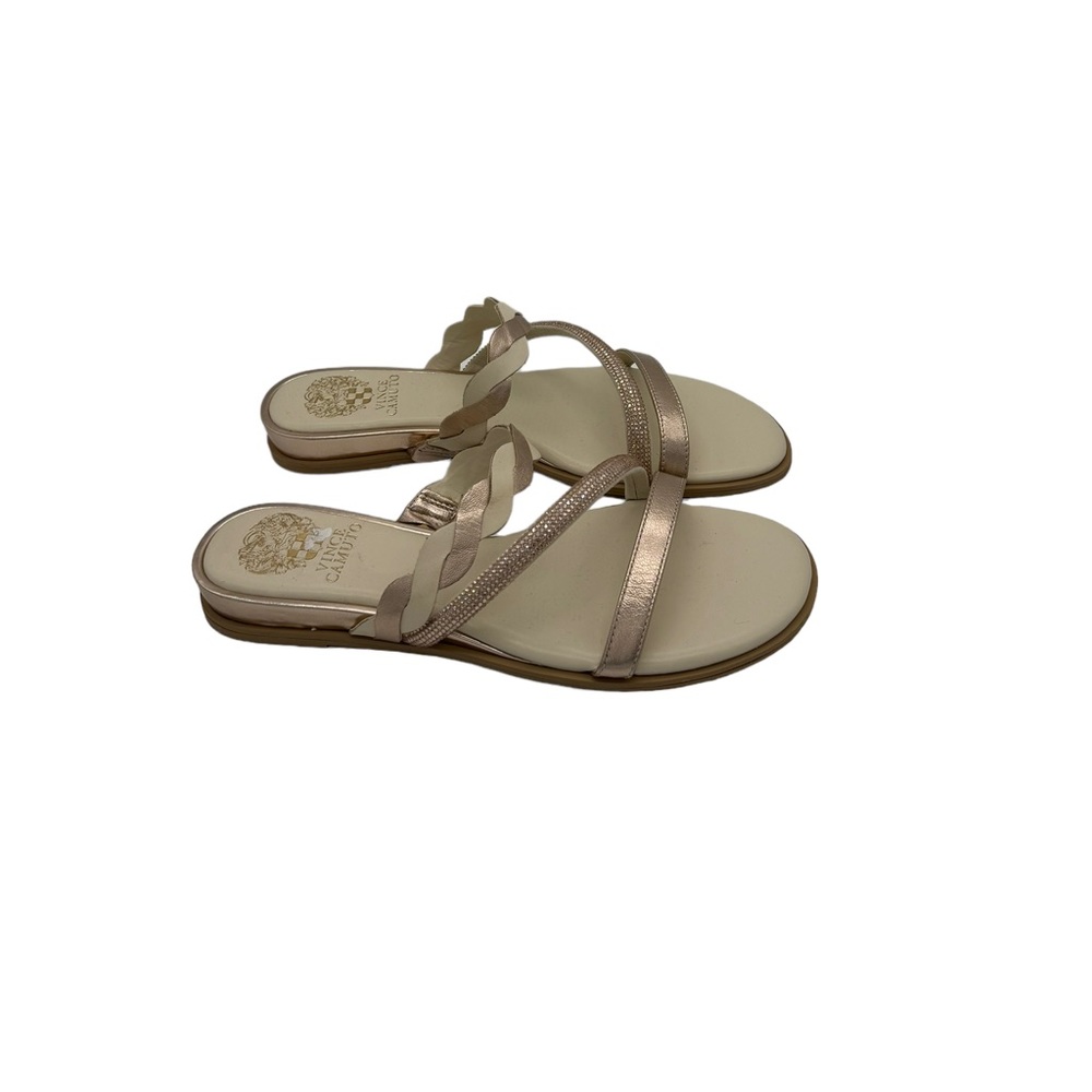 Vince Camuto Leather Gold Flat Sandals Size 9 - Picture 6 of 7